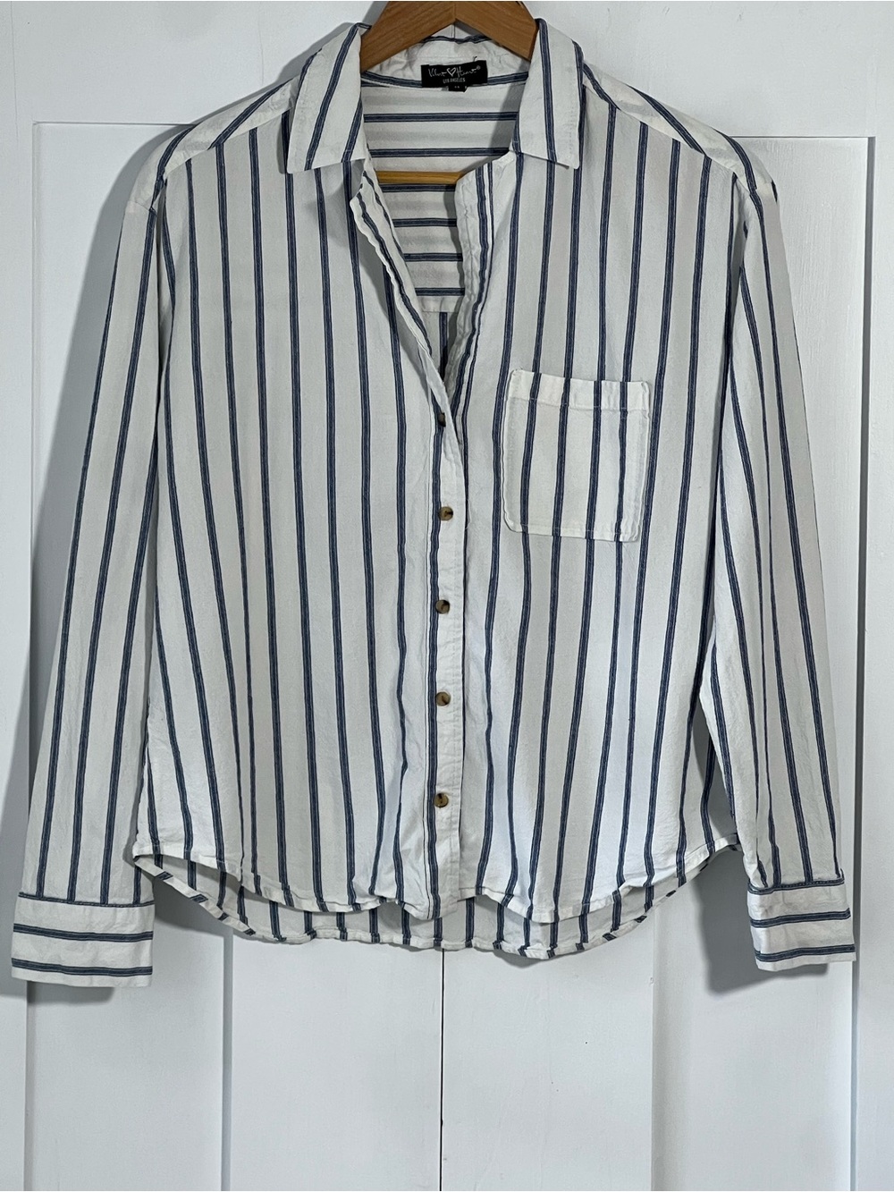 Velvet Heart Striped Linen Blend Button Down Shirt M